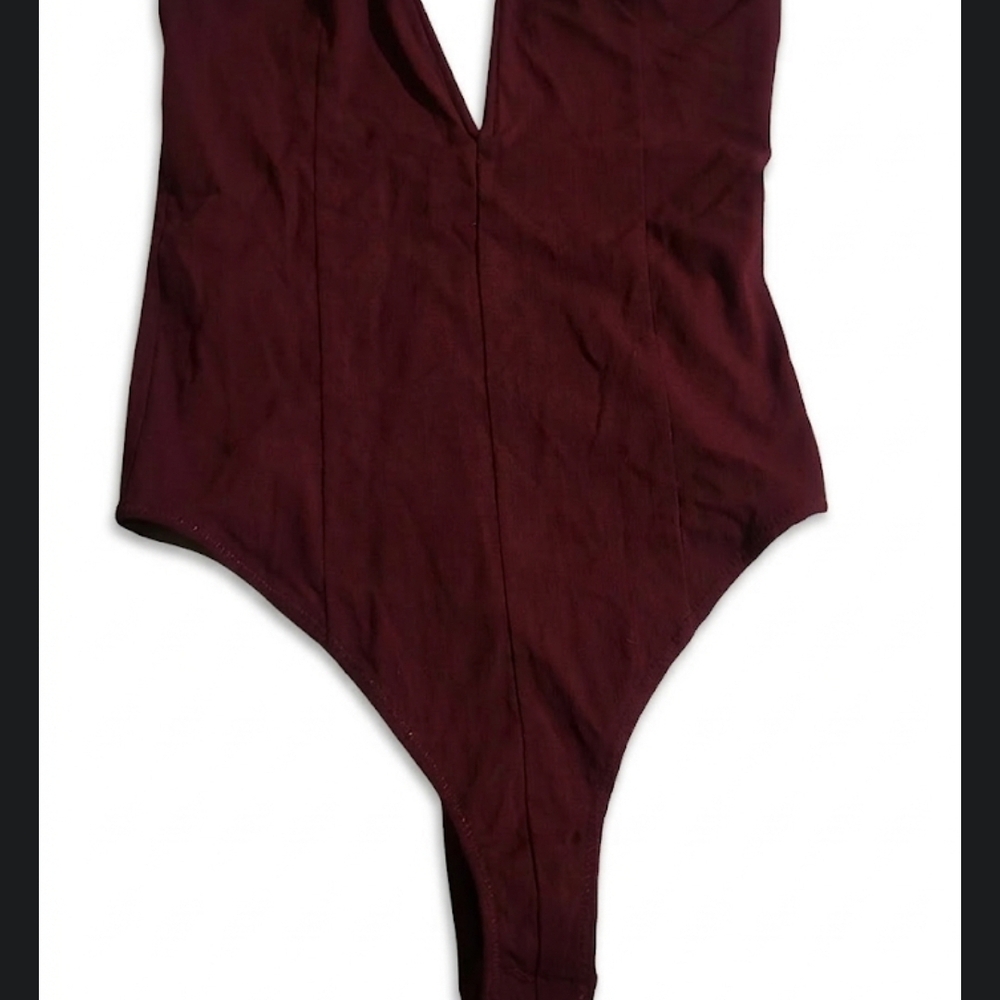 Free People Deep V Crossback Bodysuit - Burgundy - Picture 2 of 5